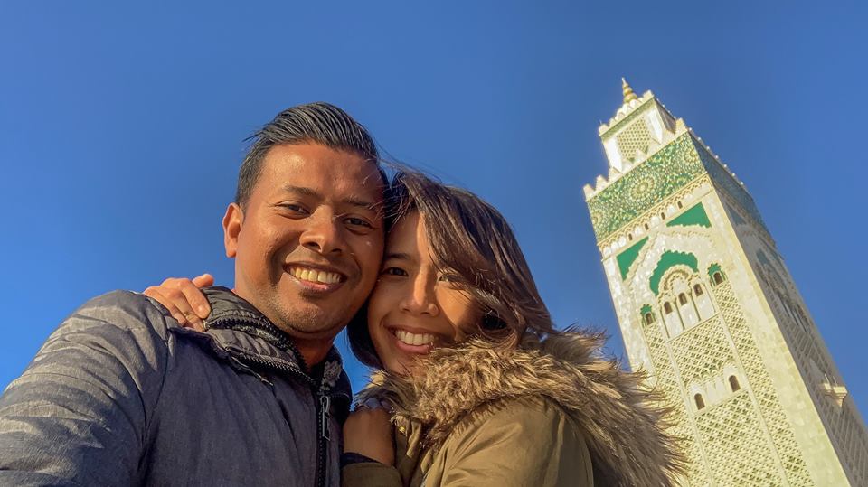 Irman and Nadzirah at Hassan II Mosque at Casablanca