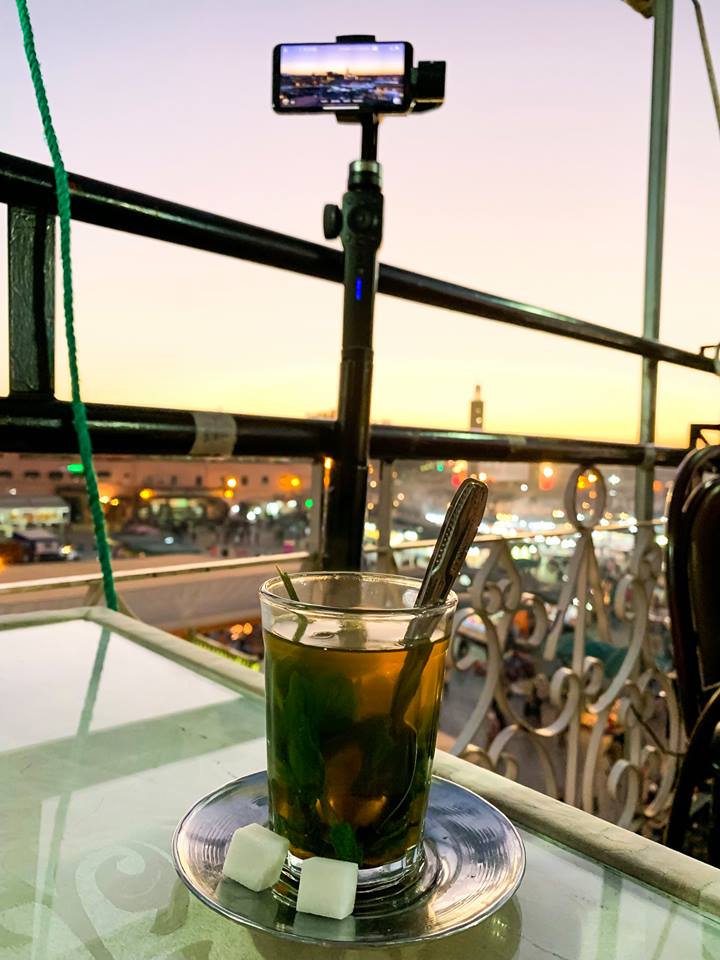 Having mint tea while overlooking Marrakesh night life